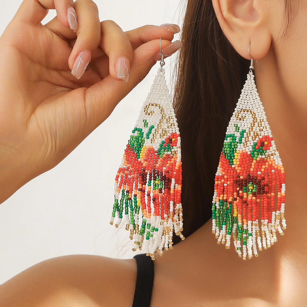 MYYA Retro Boho Drop Earrings Rice Beads Dangle Tassels Earrings For Women Exaggerated Ethnic Style Earrings Jewelry