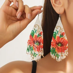MYYA Retro Boho Drop Earrings Rice Beads Dangle Tassels Earrings For Women Exaggerated Ethnic Style Earrings Jewelry