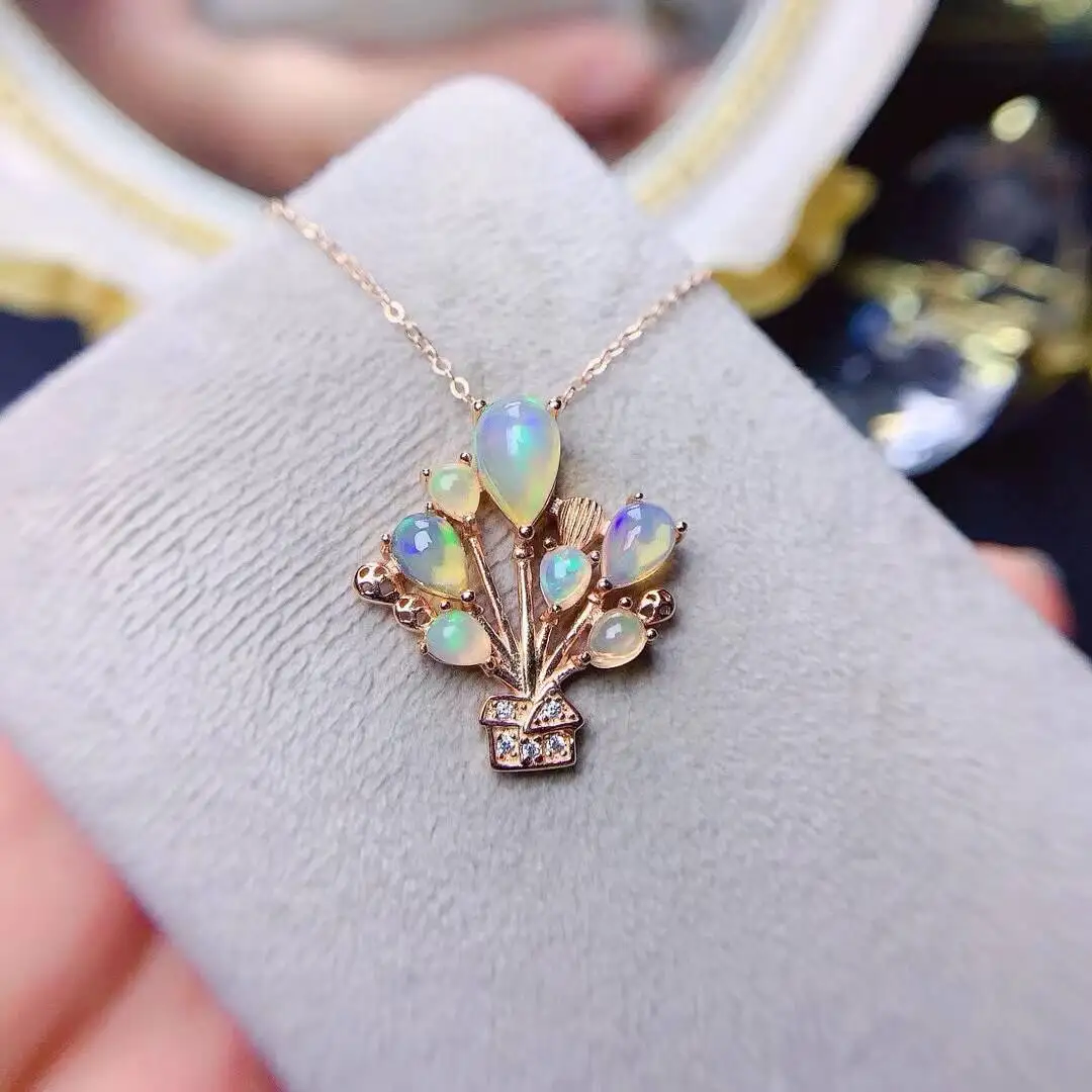 KJJEAXCMY Jewelry Natural Women's White Opal Pendant 925 silver inlay Colorful and splendid Crystal pure fire flash explosion