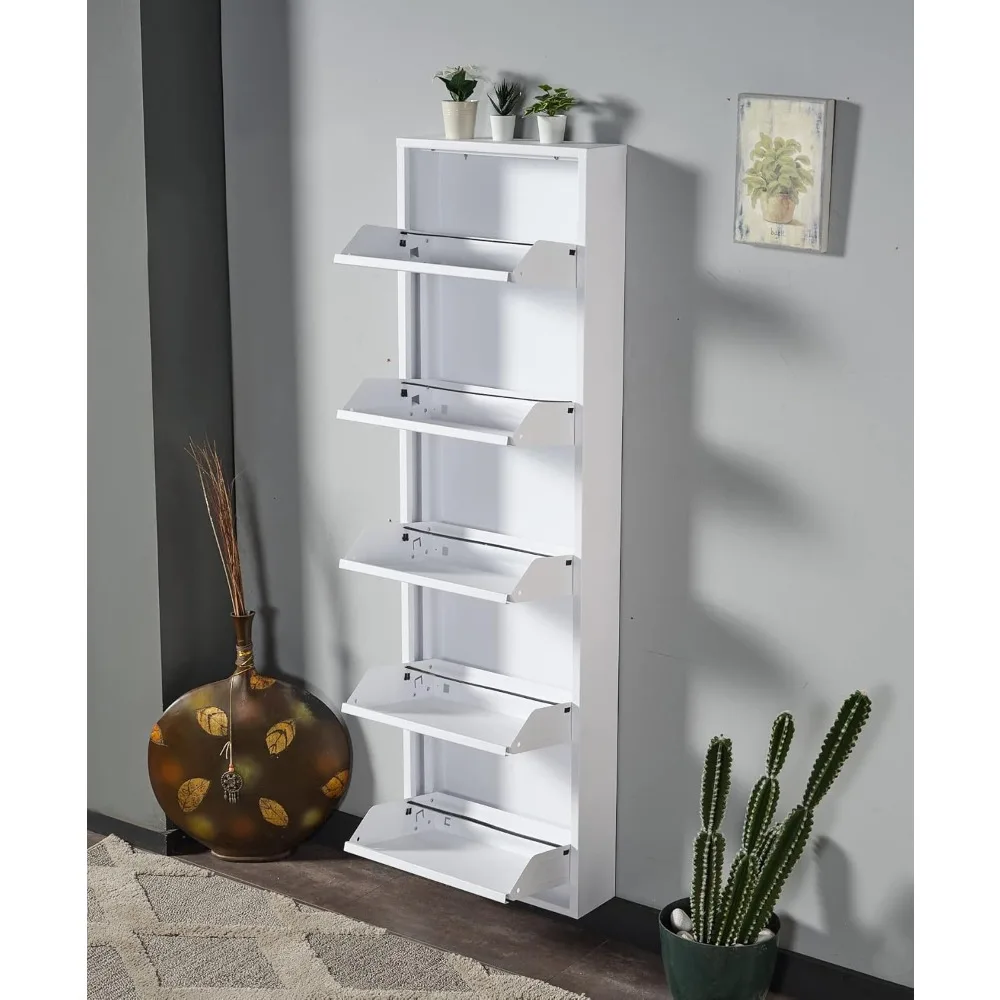 خزانة أحذية ذات درج قابل للطي، منظم تخزين، رف أحذية قائم بذاته، بدون تجميع مثبت على الحائط (رمادي، 5 أدراج) #2