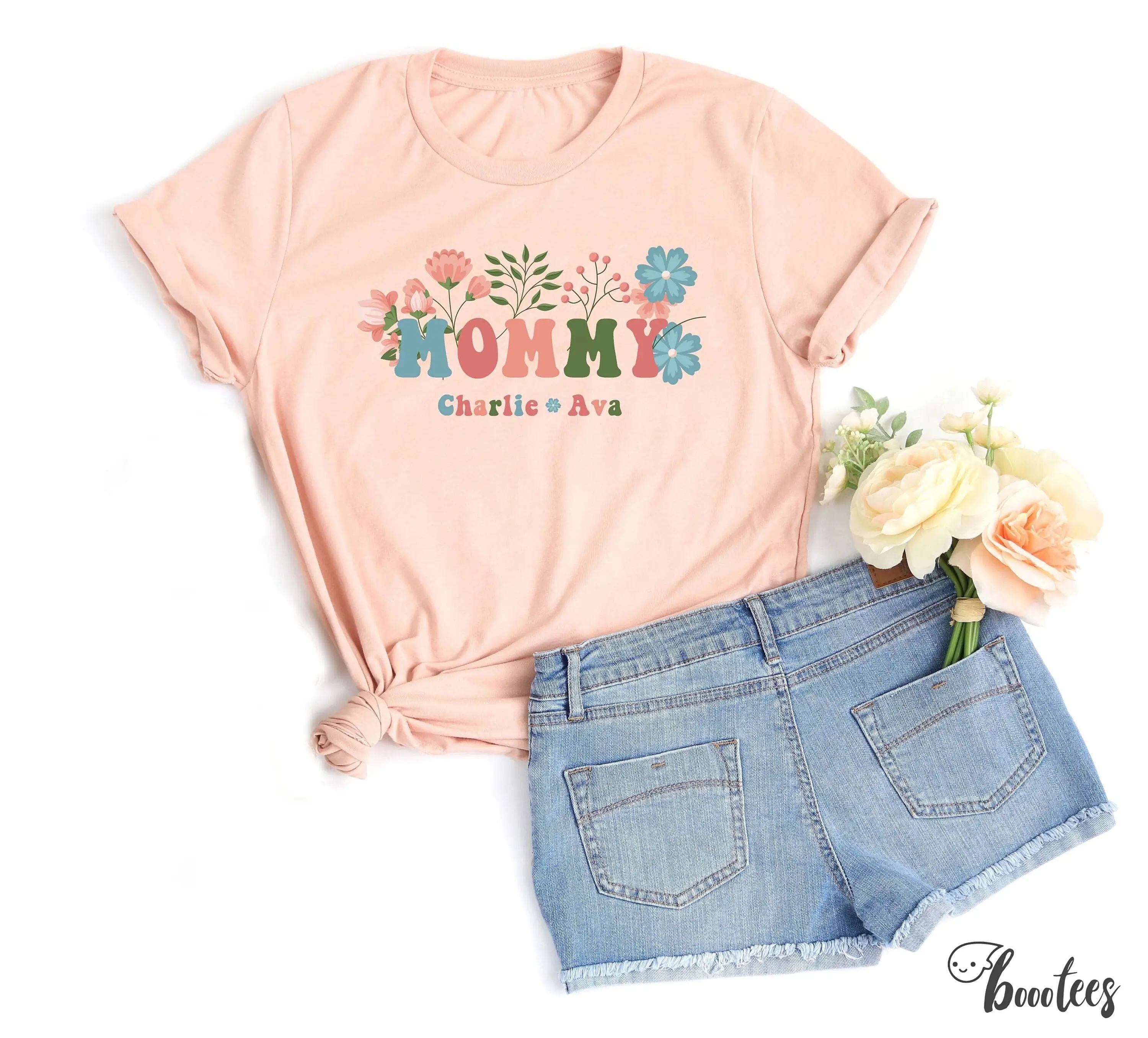 Cute Mommy T Shirt Pregnant Reveal Idea Pregnancy Announcement Present Floral Flower Momma Madre Boho Garden Lover