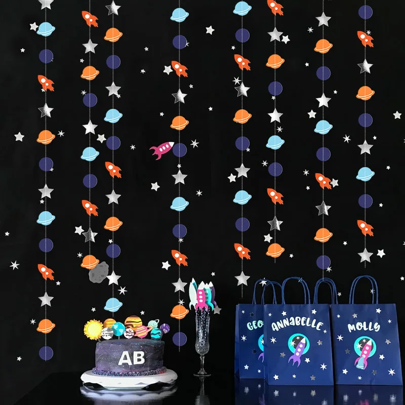 Universe Outer Space Boy Birthday Party Decorations Solar System Hanging Galaxy Planet Star Garlands Astronaut Baby Shower Decor