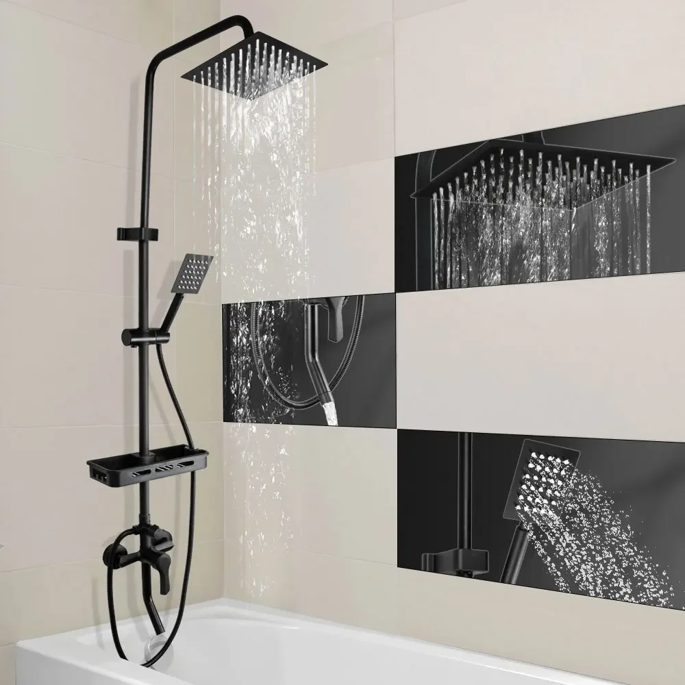 

Bathroom Wall-Mounted Shower Faucet Black Set With Hand Sprayer Faucet Hot And Cold Thermostatic Waer Tap Bathtub Accessories