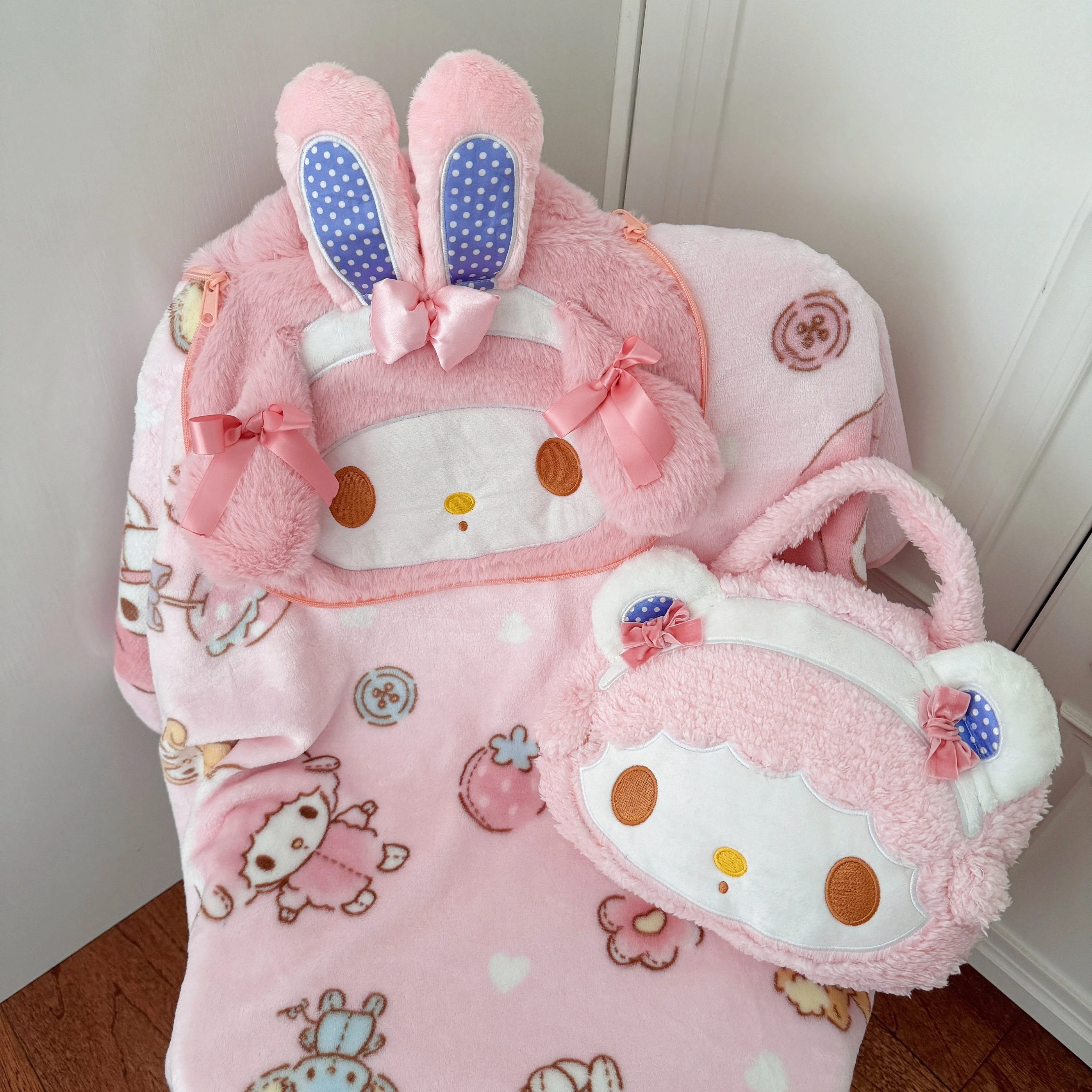 

Плюшевое одеяло Sanrio My Melody, удобное портативное одеяло Kawaii, розовое дорожное одеяло в японском стиле, одеяло для сна, подарки на день рождения