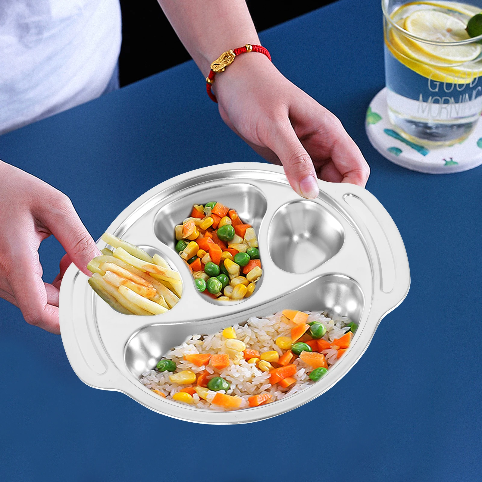 

1pc Kids Food Plate Cartoon Divided Lunch Tray Stainless Steel Toddler Meal Outdoor Picnic Hiking Travel Easy Clean Storage