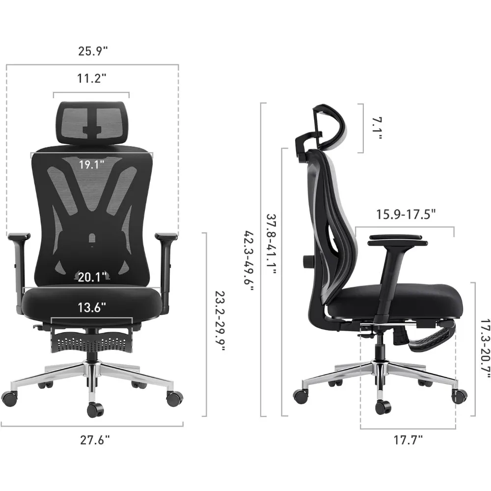 

Ergonomic Office Chair, Desk Chair with Adjustable Lumbar Support and Height, Mesh Computer Chair with Footrest 2D Headrest