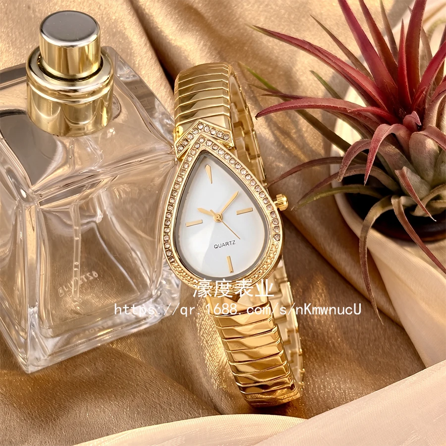 Minimalist Gold Teardrop Dial Ladies Bangle Watch