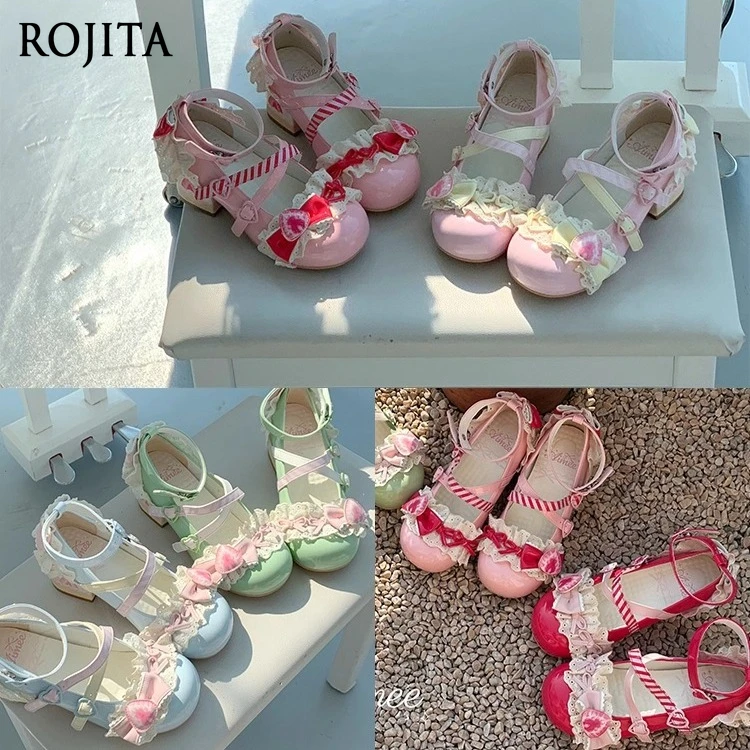 

Mary Jane Shoes Cute Girl Lolita Shoes PU Leather Mid-Heel Single Shoeses Sweet Bowknot Color Block Heel Single Shoes Women