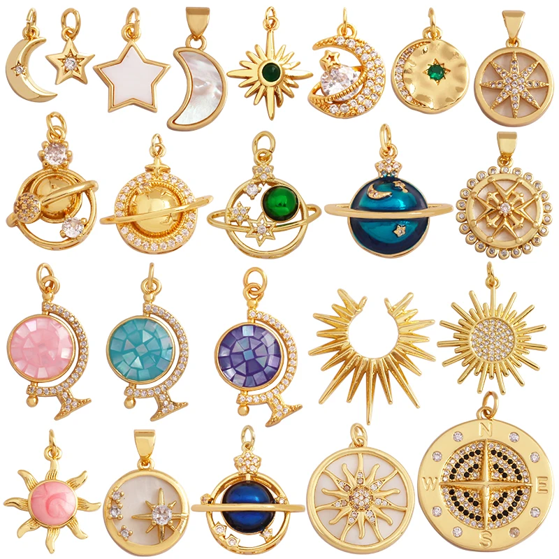 Moda brilhante lua estrela sol Tellurion bússola celestial charme pingente cor de ouro, jóias colar pulseira fazendo fornecimento s39