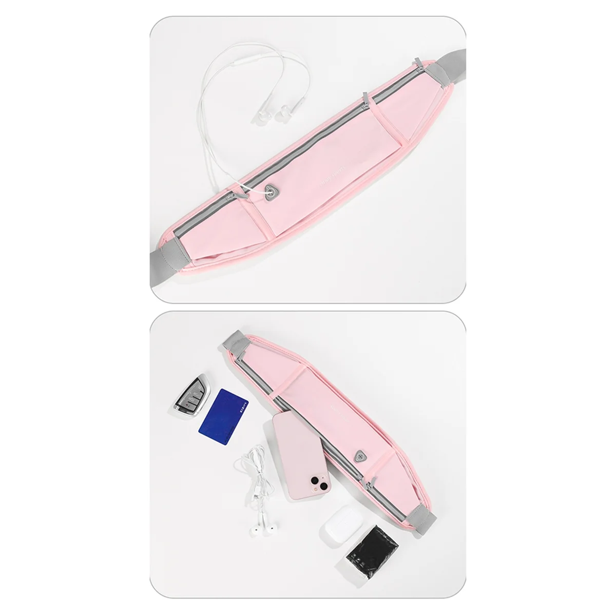 محفظة حقيبة الخصر الرياضية الوردية من ABXHA وجيب الهاتف داخل حقيبة الخصر بشريط عاكس للمشي لمسافات طويلة وركوب الدراجات