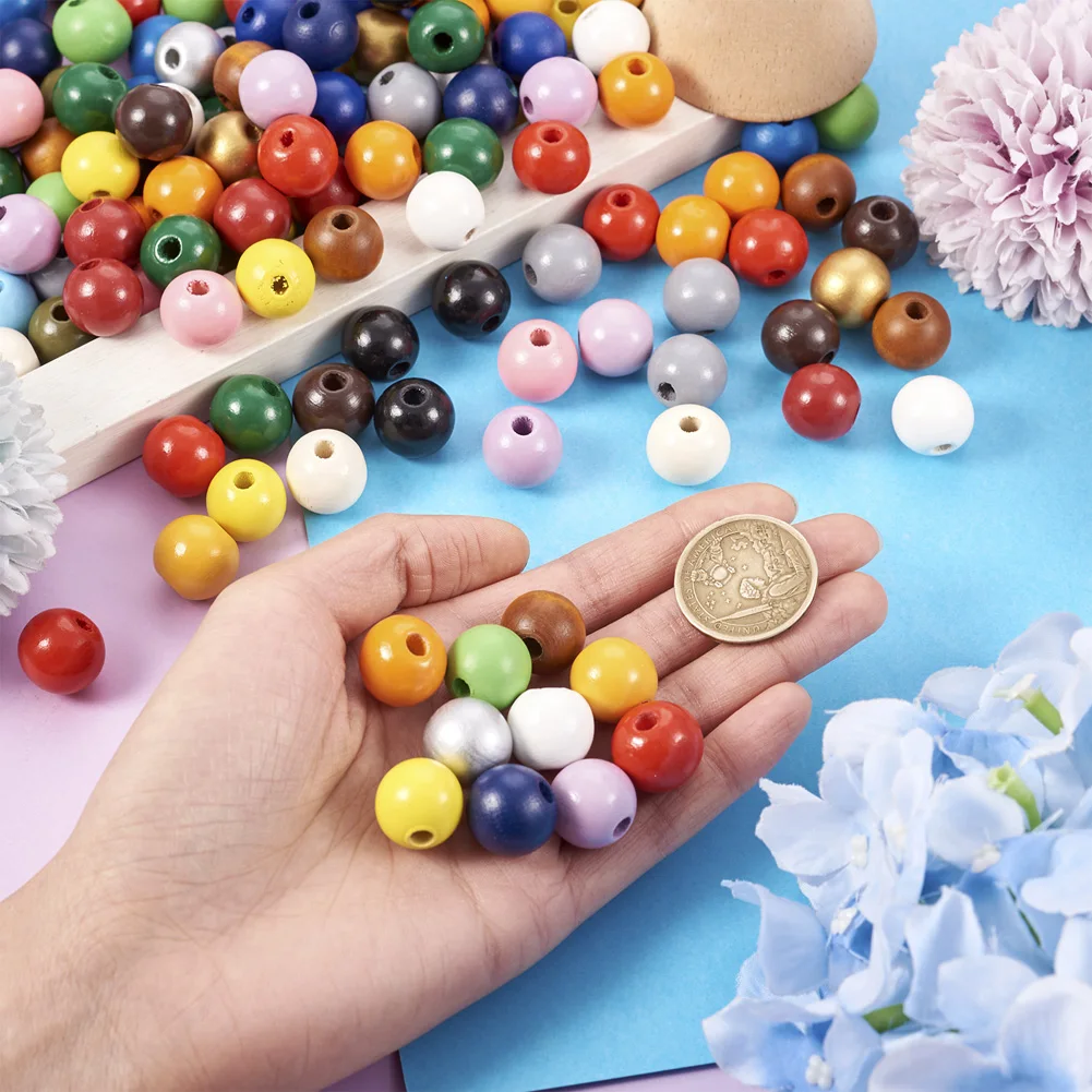 16mm Colorful Painted Wood Bead Large Round Natural Wooden Spacer Bead Bracelet Keychain Jewelry Craft Making Findings 230pcs