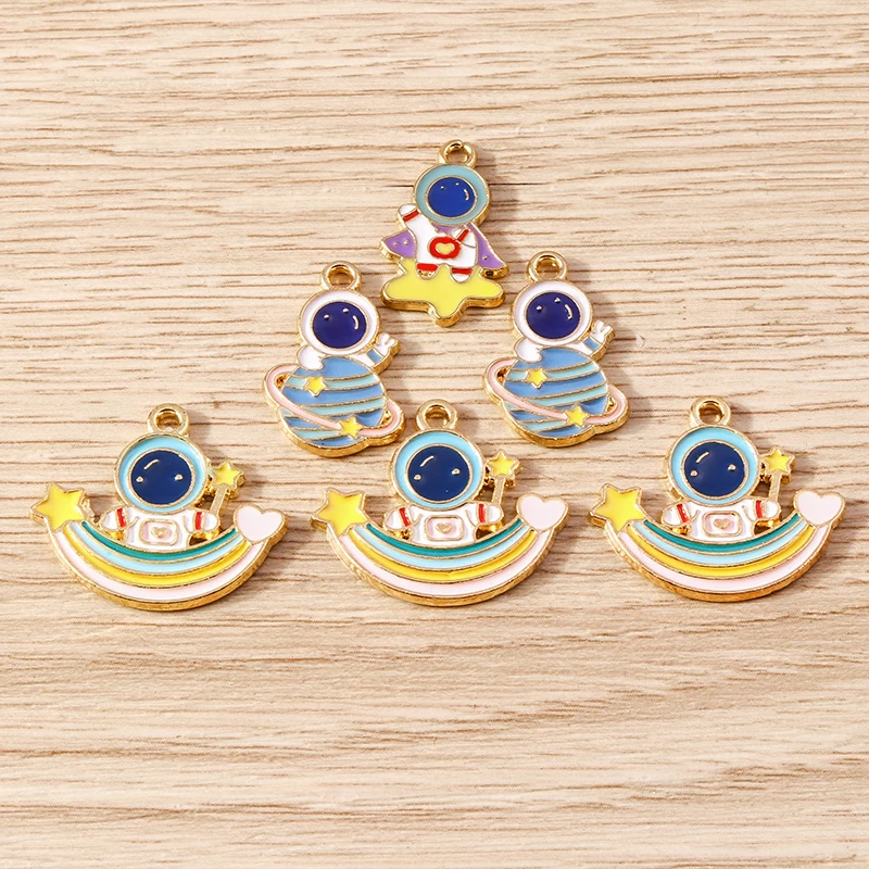 Tusember 10 Stück süße Galaxy Mond Schiff Astronaut Charms für DIY handgefertigten Schmuck Halskette Ohrringe Schlüsselanhänger Anhänger – Detail 2