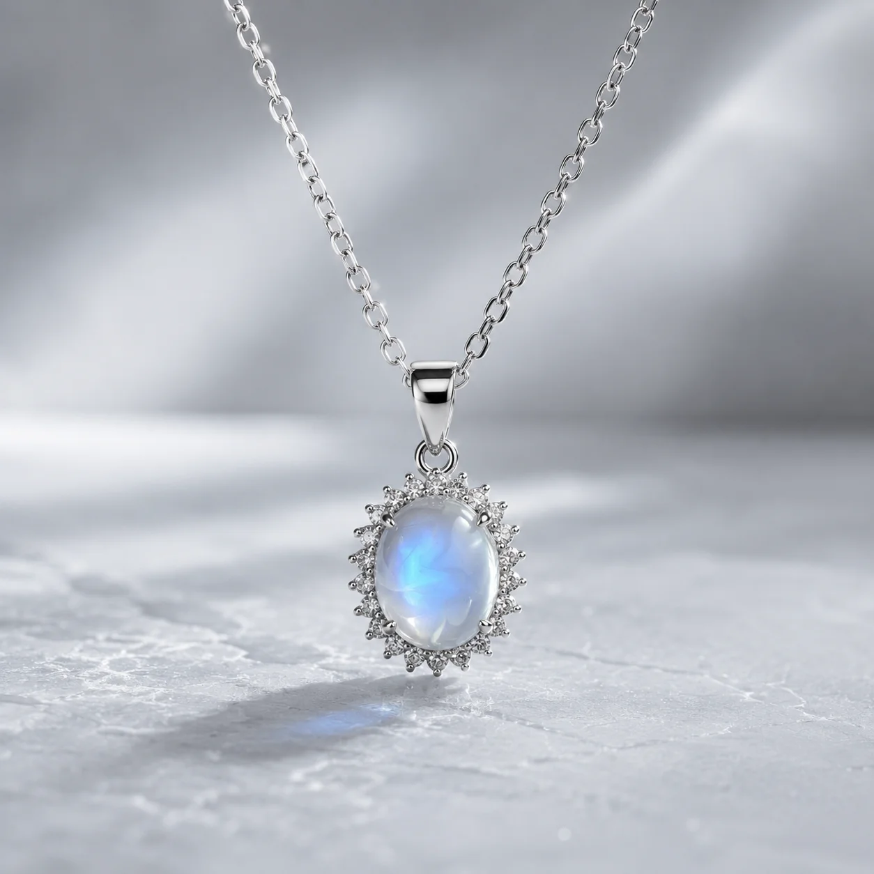ITSMOS Ethereal Genuine Moonstone Pendant Necklace Blue Adularescence Halo Mystical Healing Crystal Energy Jewelry for Women