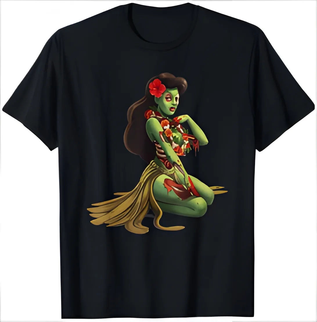 Hawaii Pin Up Girl Zombie Halloween T-Shirt