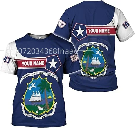 2024 New Men\'s T-shirt Liberia Flag 3D Print Street Harajuku Extra Large O-Neck T-shirt Custom Name Men\'s and Women\'s Top