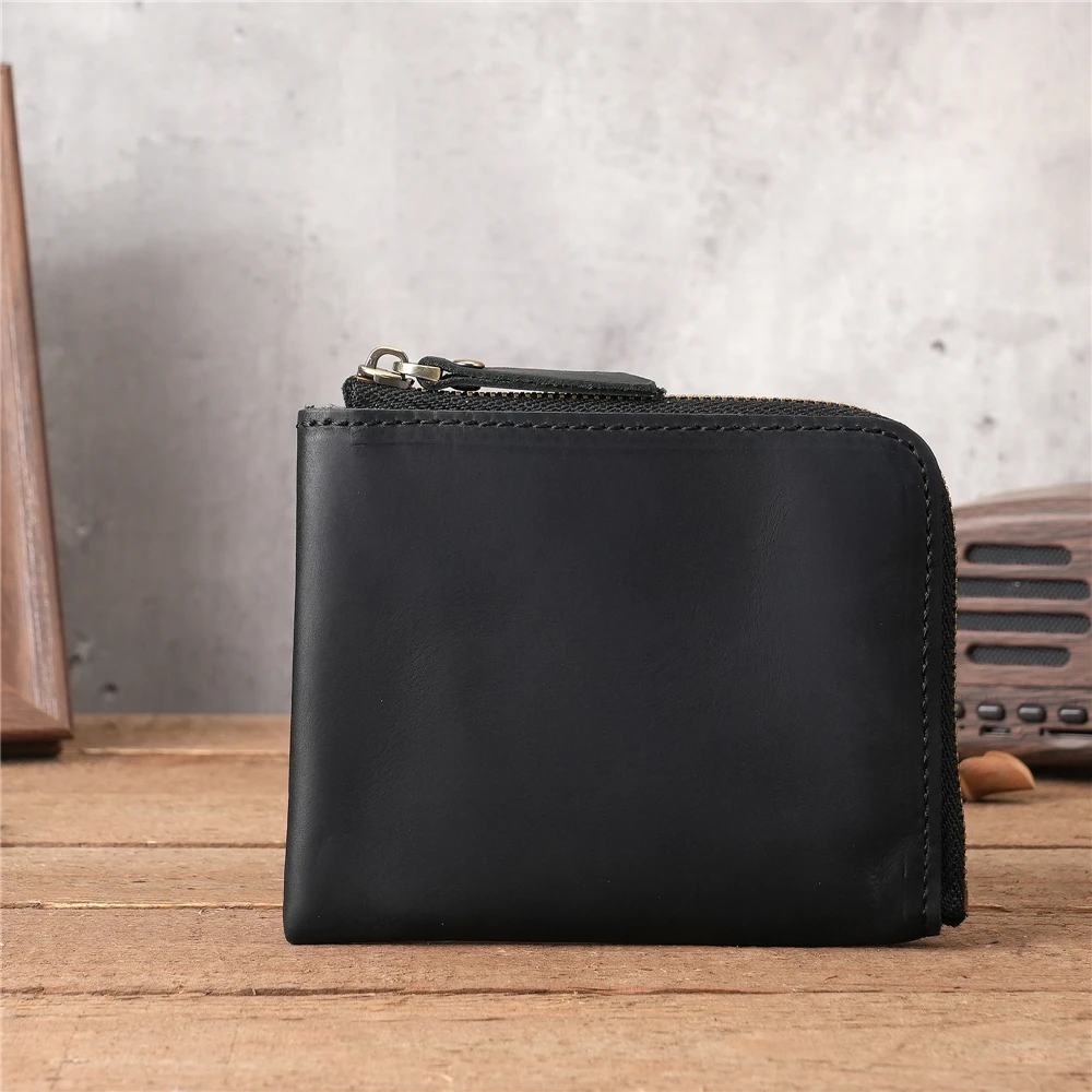 New Genuine leather Small Wallet Men Zipper Zero Wallet Multi Card Cardholder Purse Mini Coin Bag Top Quality Retro Short Wallet