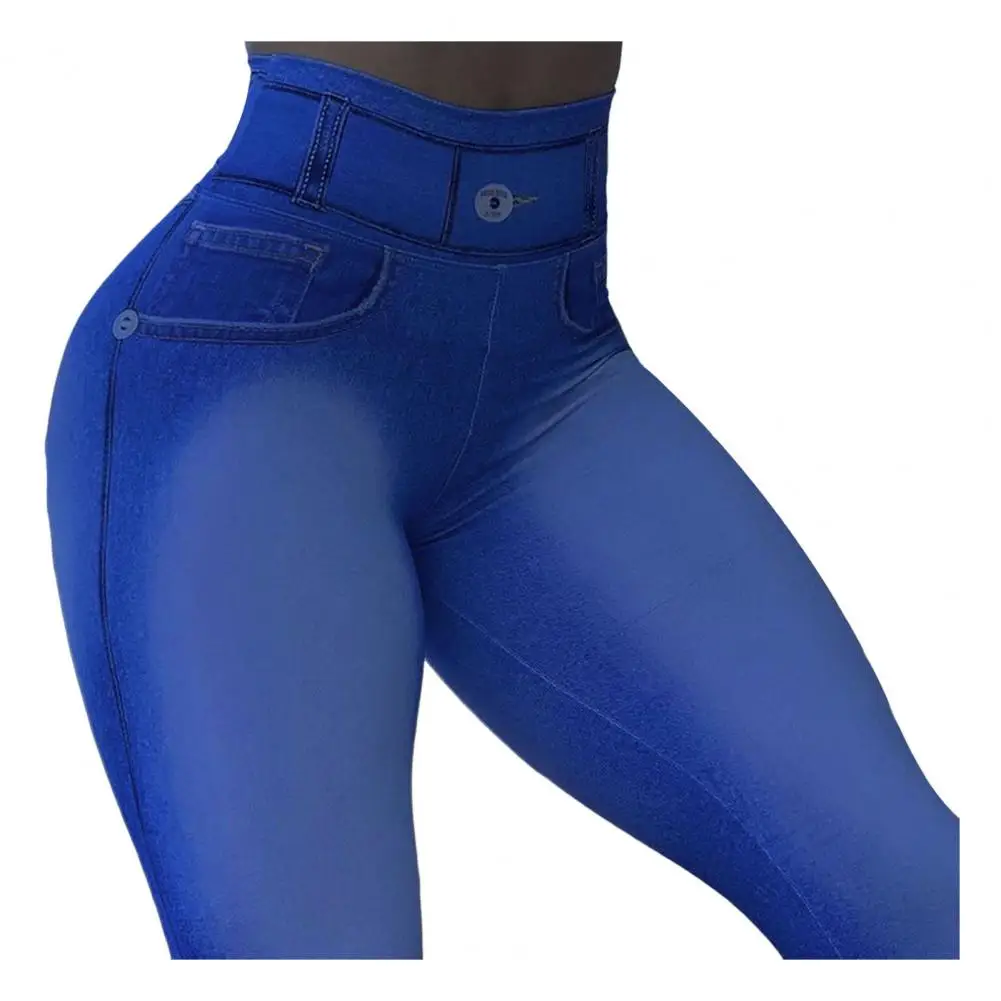 Wear Yoga Leggings High Waist Yoga Pants Elastic Fabric Leggings Imitation Denim Texture Workout Tights for Exercise Versatile