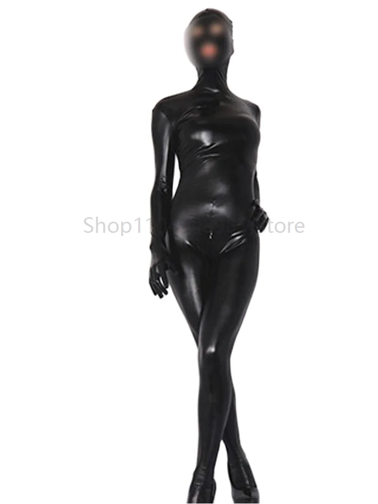 

Woman PU Leather Bodysuit Tights Cosplay Zip Open Crotch One-Piece Shapewear Imitation Latex Gelatinize Jumpsuits Zentai Catsuit