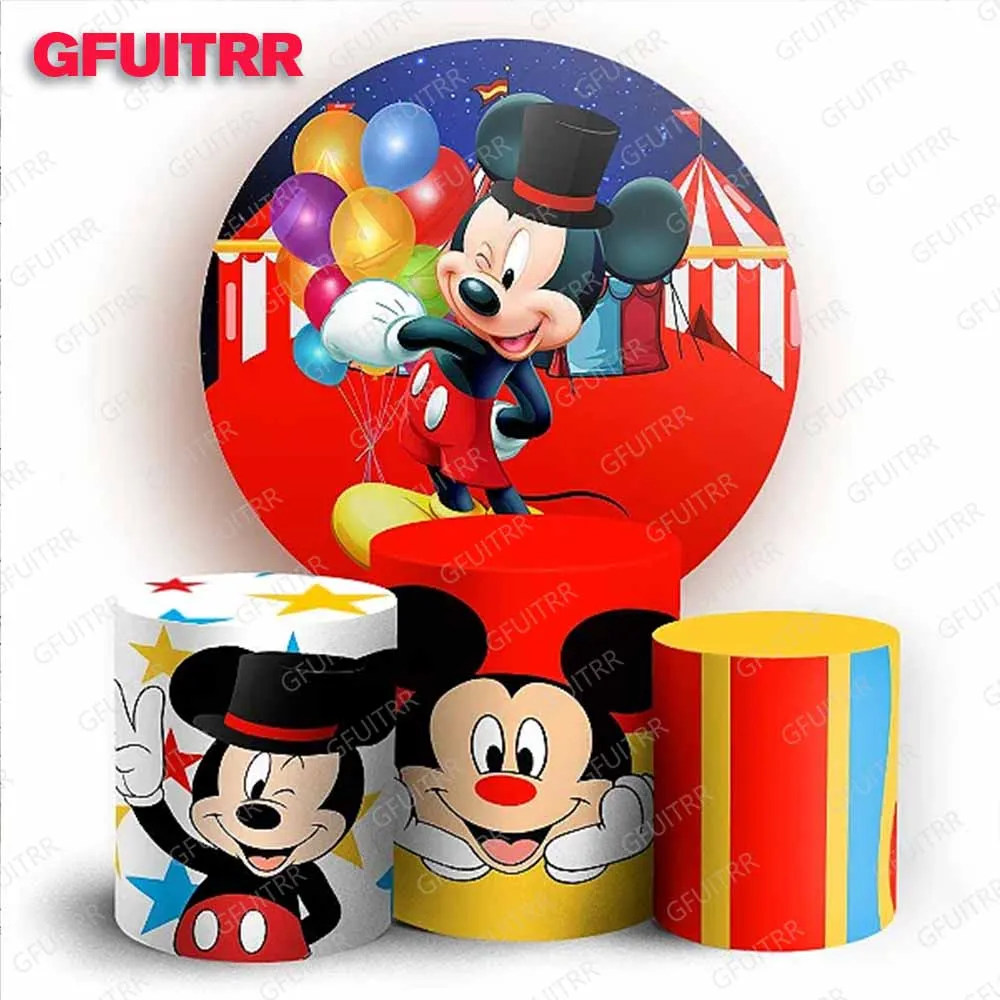 Mickey Mouse Circus Backdrop Birthday Decoration Party Photo Round Red Photography Background Cylinder Cover Baby Shower