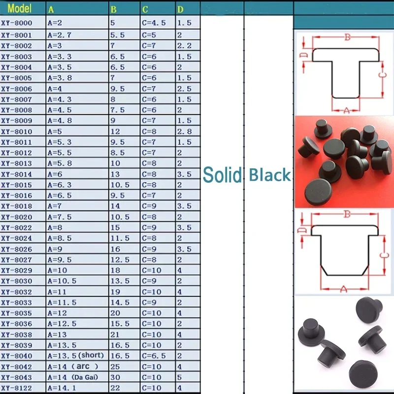2mm-14mm Black Silicone Hole Stopper Solid Rubber Hole Caps Round Seal Plugs T Type High Temperature Dustproof Plugs