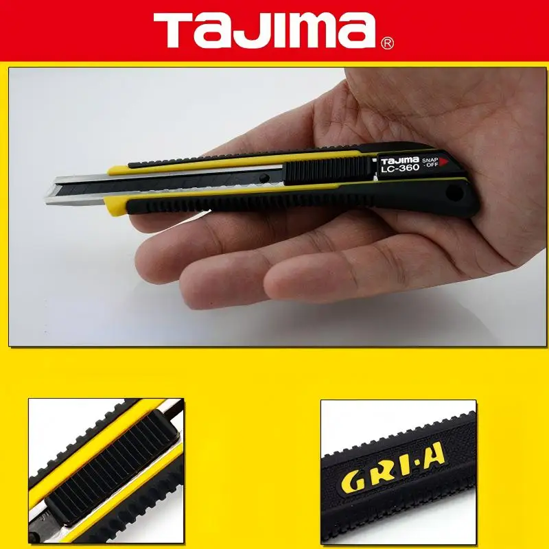TAJIMA LC360B 1101-0235 Utility Knife 9mm-width A-type Stainless Steel Blades Rubber Handle Automatic Locking Knife