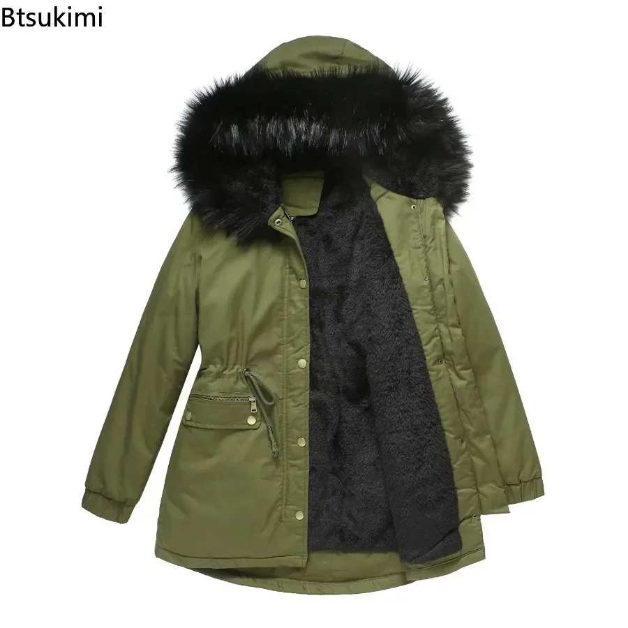 2025 Women's Thick Warm Parka Oversized Autumn Winter Plush Cotton Jacket Coat with Fur Collar Female Hooded Warm Jacket S-4XL