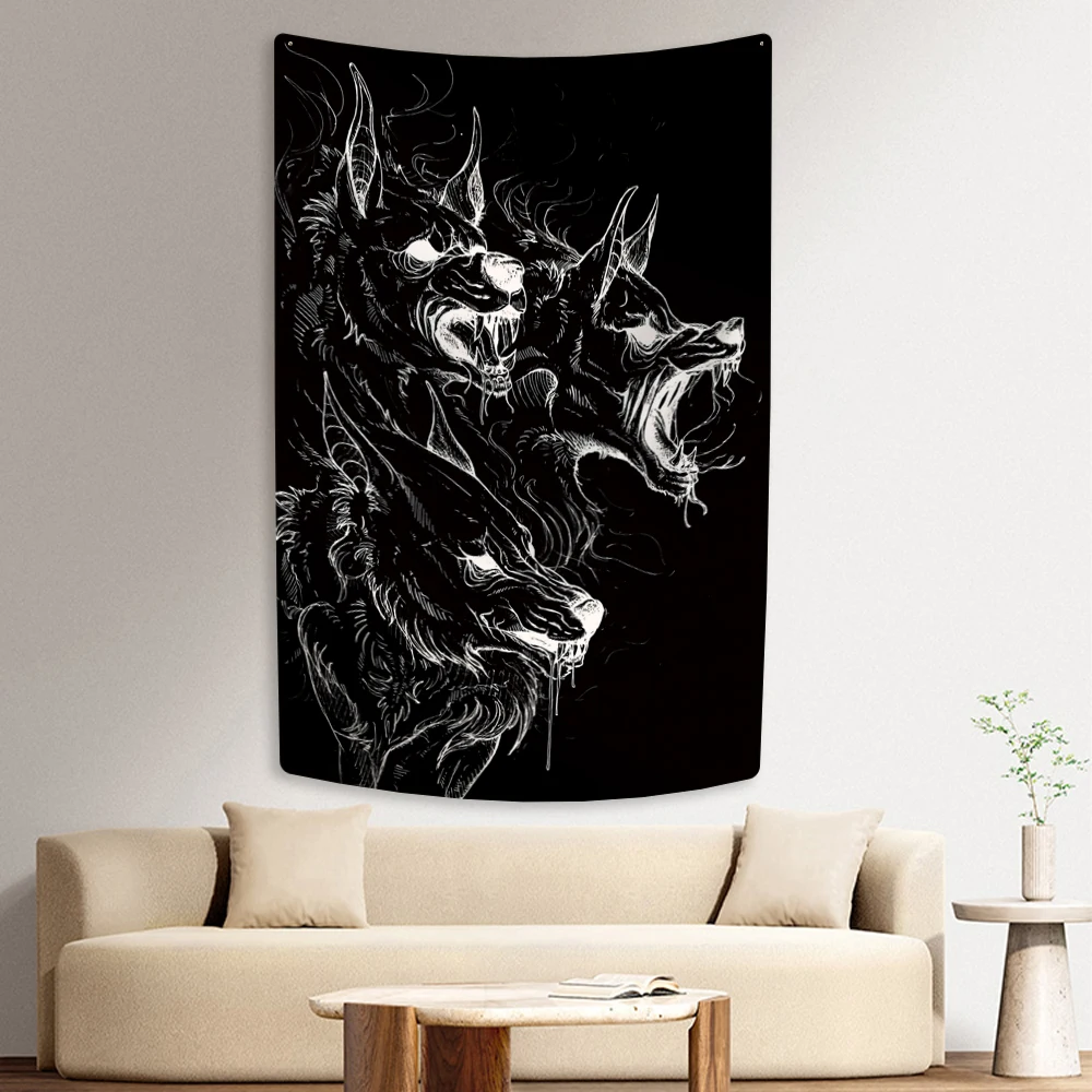 Hellhound Cerberus Tapestry Animal Printed Home Decor Aesthetics Wall Hanging Background Cloth Dorm Decoration Yoga Mat