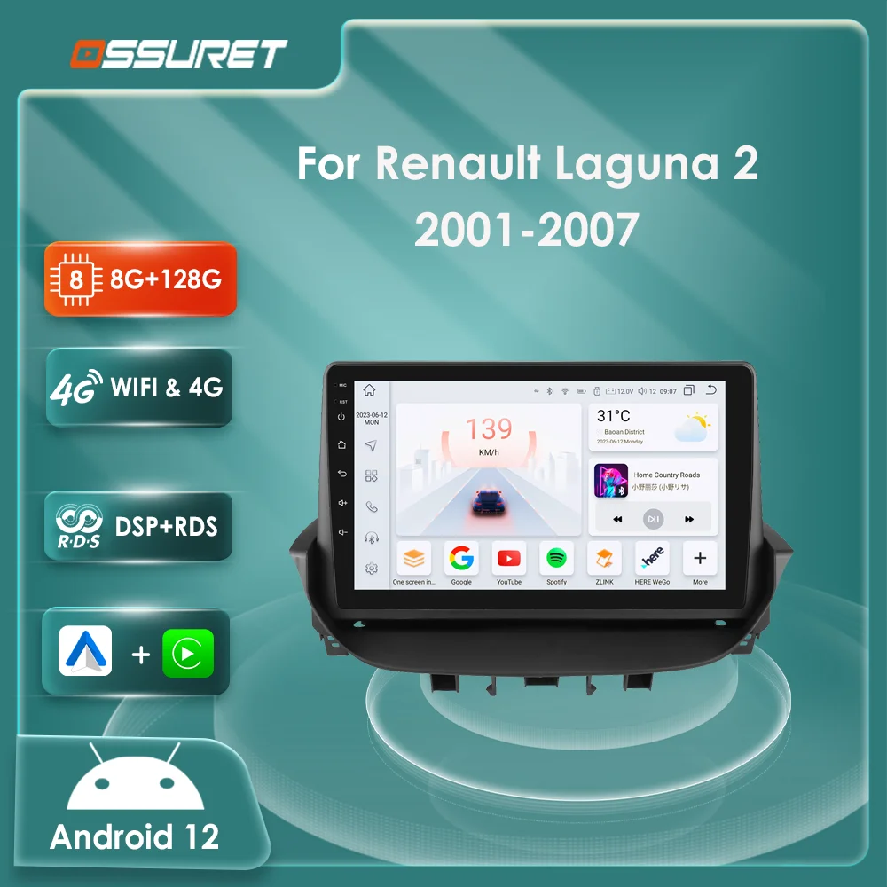 

9"Carplay Android 13 Auto Car radio For Renault Laguna 2 2001-2007 multimedia player 4G 8Core Autoradio GPS navi Stereo Audio