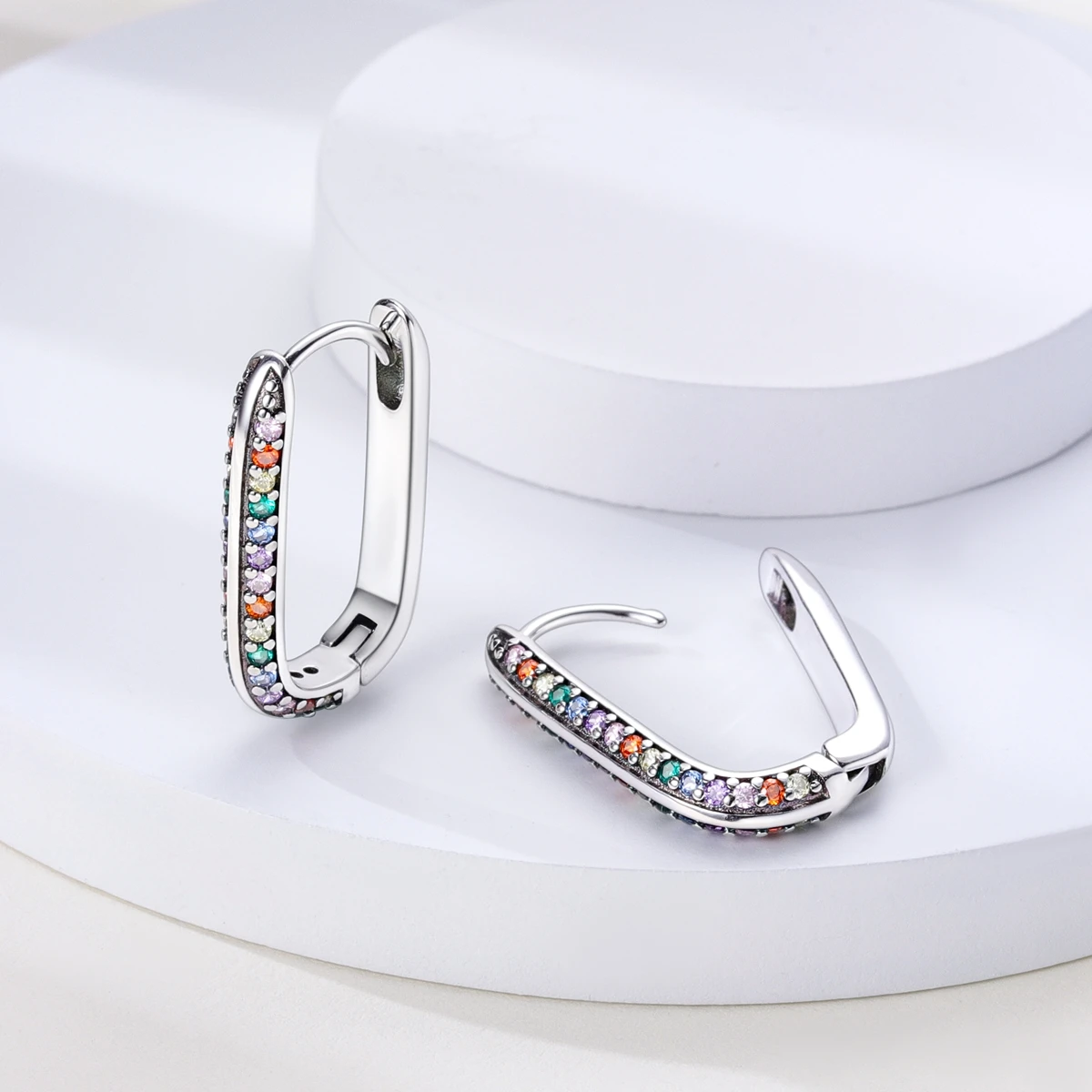 

925 Silver Hoop Earring U Shape CZ Zircon Pendientes For Woman Fashion Wedding Engagement Jewelry