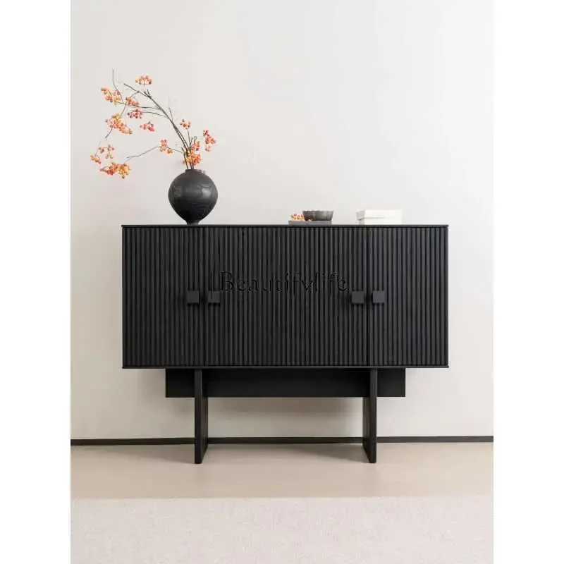 

05-*Wabi Sandy Wind Solid Wood Dining Side Cabinet Ash Wood Black Simple Modern Retro Storage Storage Living Room Wall Side Cabi