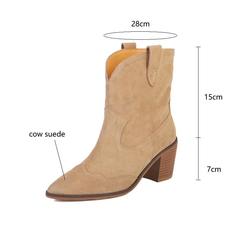 2023 Autumn/winter Women Boot Pointed Toe High Heels Cow Suede Western Boots for Women Handmade Knight Boots Zapatos Mujer