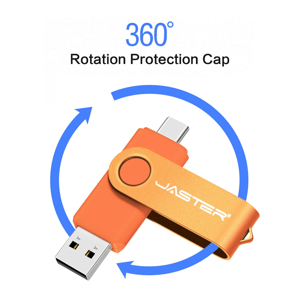 TYPE-C USB Stick 128GB 360° Rotate Freely Mini Pen Drive 64GB Free Custom Logo USB Flash Drives 32GB 2IN1 Metal Pendrive 16GB