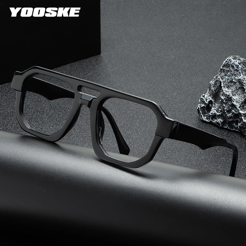 Yooske Fashion Square Double Bridges PC Women Glasses Frame Clear Anti-Blu-Ray Eyewear Retro Men Optical Frame Computer Goggles