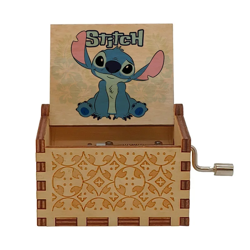 New Stitch Music Box Cute Cartoon Wooden Vintage Hand-Cranked Musical Box Birthday Theme Music Gifts Children Presents Christmas