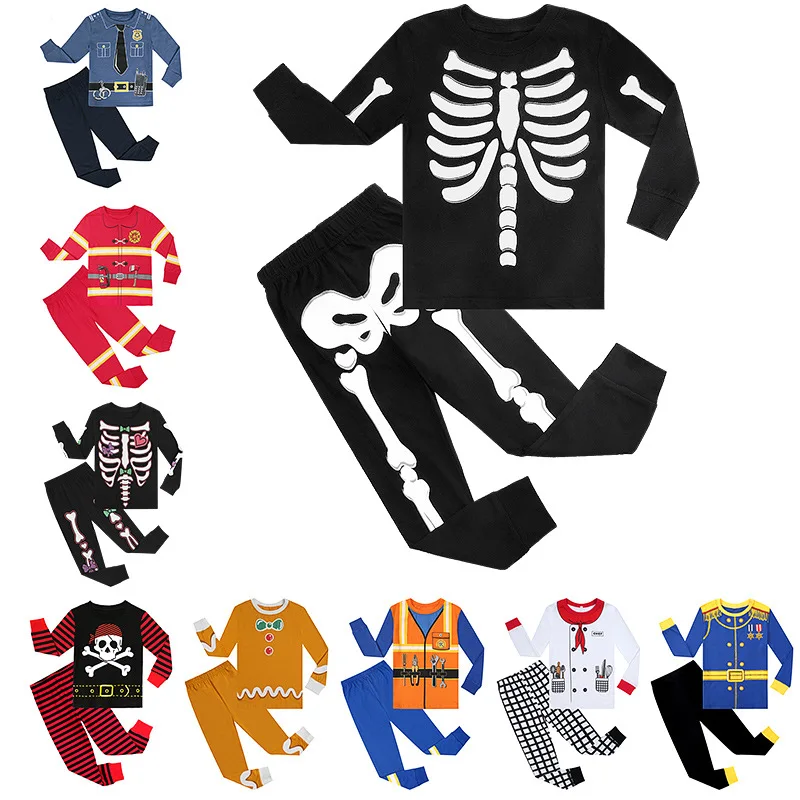

Children's Loween Glowing Skeleton Costume Set Firefighter Santa Claus Clothing Set Infant Girls Carnival Halloween Sleepwear
