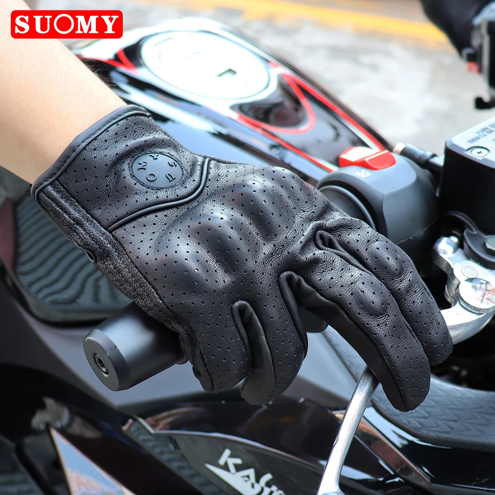 SUOMY-Gants de moto vintage en cuir véritable pour femmes, gants de vélo de course sur route, écran tactile, gants de motocross, GufamilMan