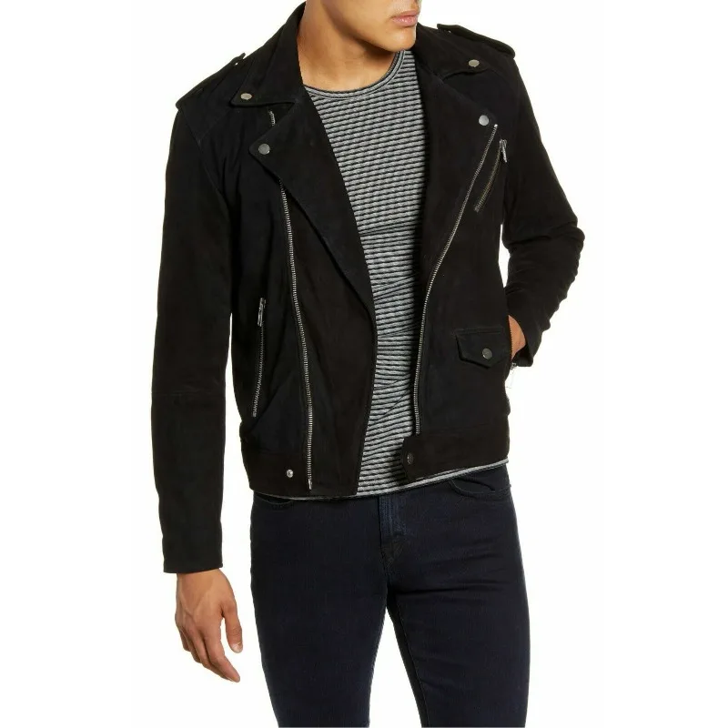 New Mens Black Suede Jacket Stylish Slim Fit Biker Jacket