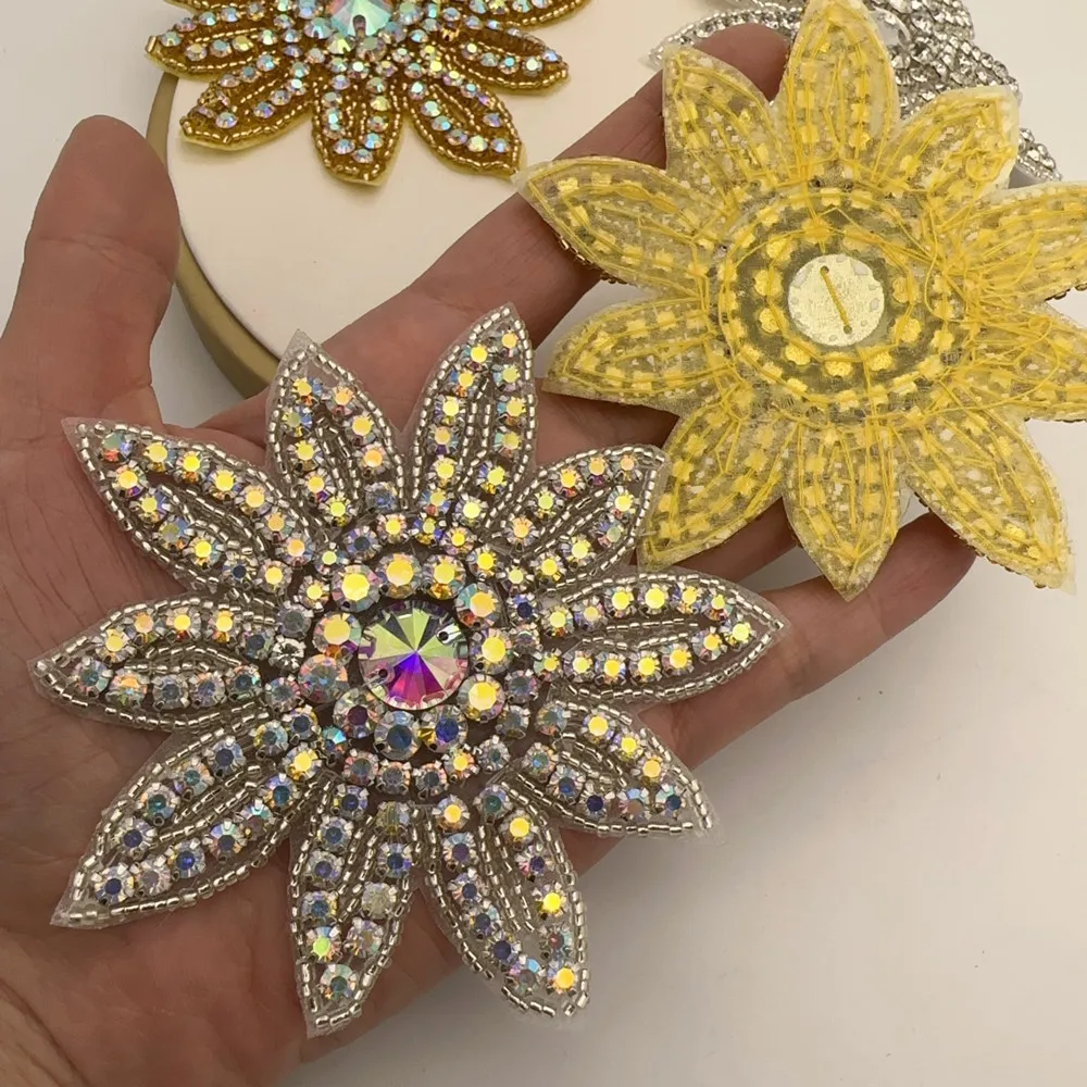1PCS Rhinestone Flower Applique Patches Iron On/Sew On Wedding Dress Accessories for Clothes Decoration