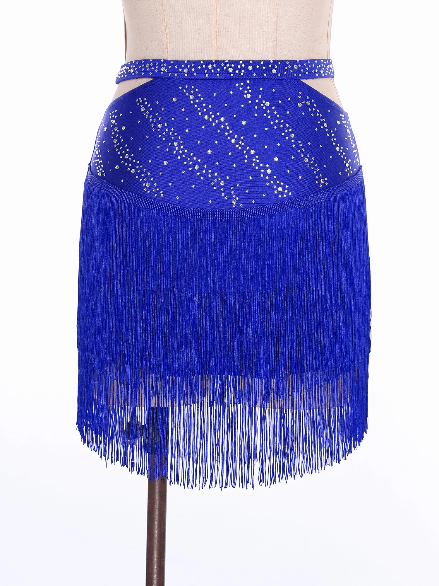 Mulheres dança latina salão de baile cha-cha tango samba rumba salsa traje recorte cintura elástica brilhante strass borlas saia dancewear