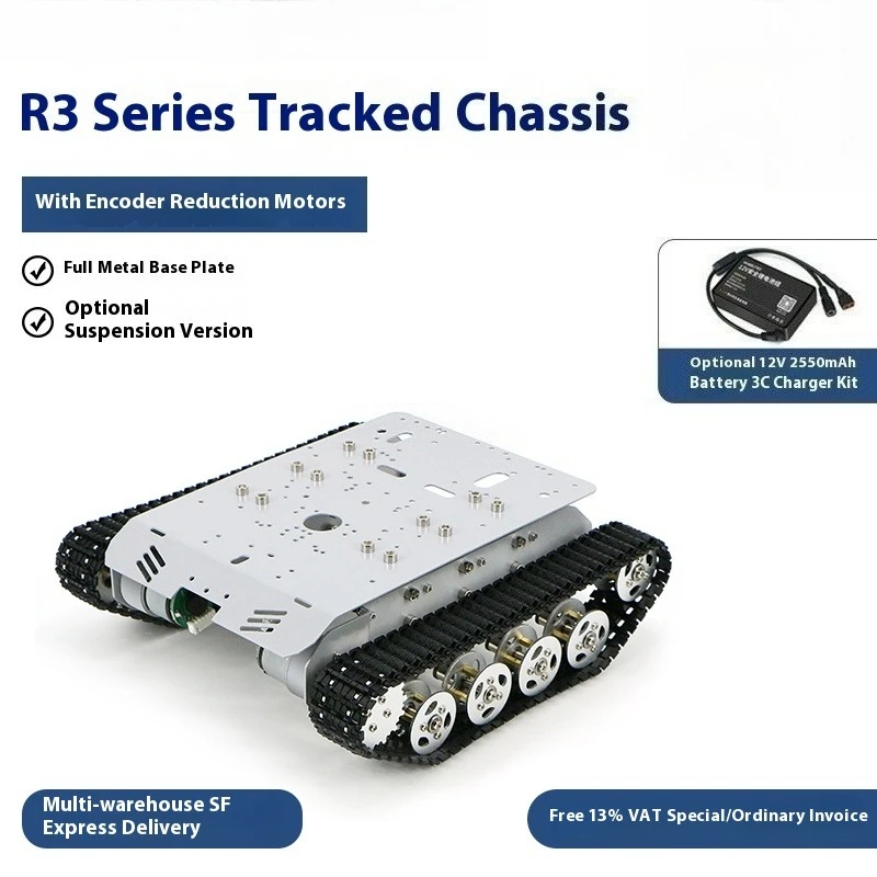 Chasis de tanque serie R3, vehículo sobre orugas con carro eléctrico inteligente, chasis de robot inteligente con motor + codificador