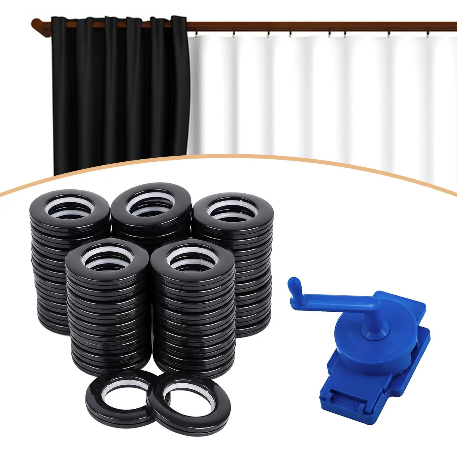 Curtain Eyelet Puncher Adjustable Plastic Grommet Tool Kit Silent Glide Rings for Kitchen Curtains and Bathroom Drapery