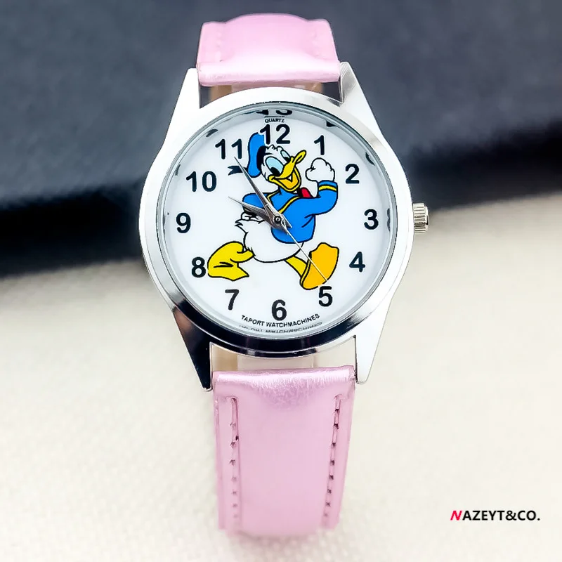 Disney Donald Duck Children Watch Cartoon Anime Quartz Wristwatch Girls Leather Straps Digital Dial Watch Student Study Clock