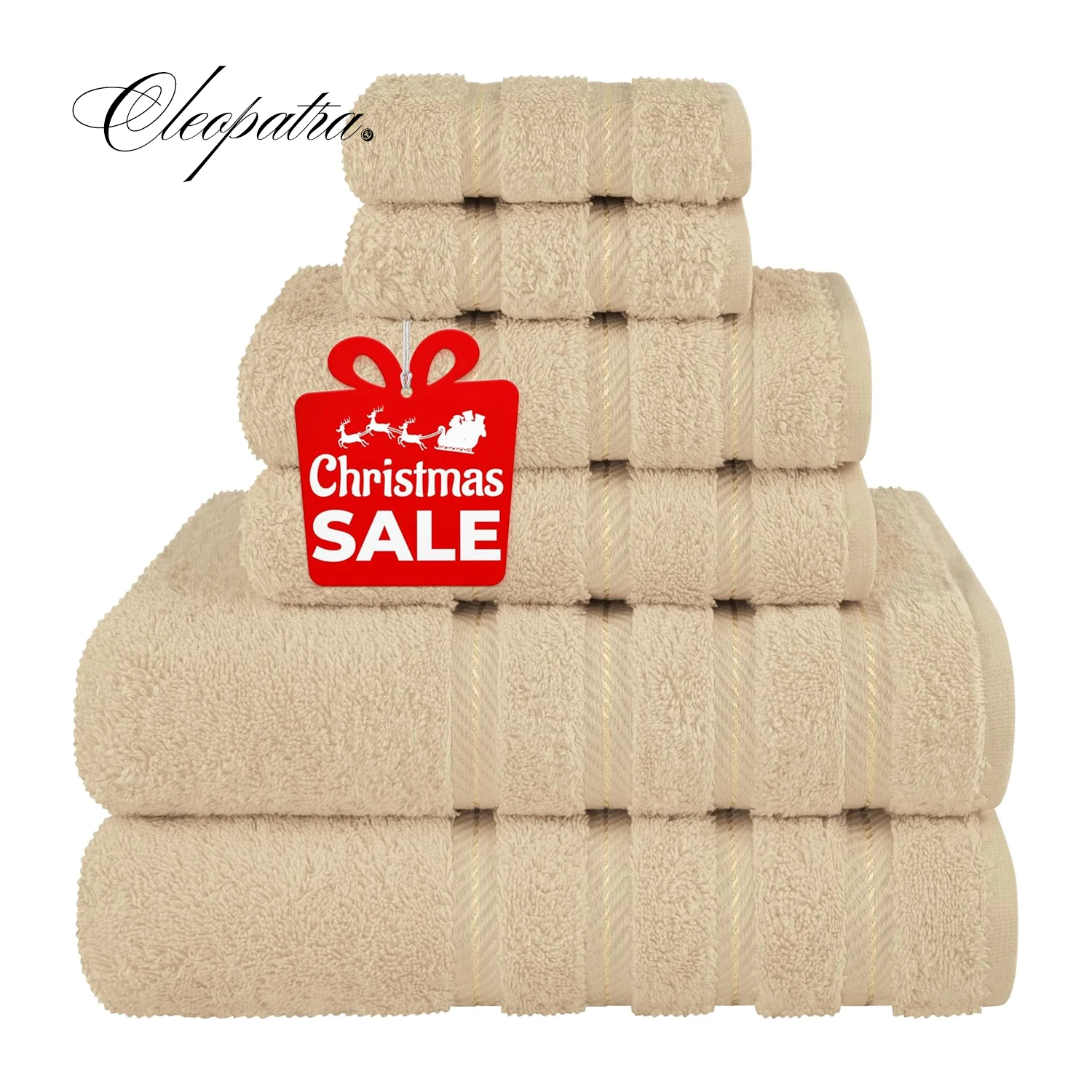 

CLEOPATRA 6 Piece Towel Set 2 Bath Towels 2 Hand Towels 2 Washcloths 100% Cotton Turkish Towel for Bathroom Gym Beige Towel Sets