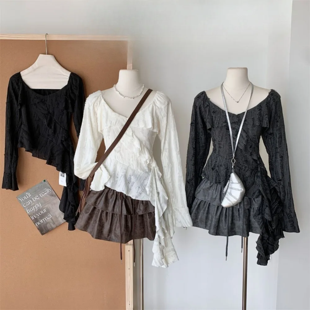 Neploe الكشكشة الجوف خارج غير المتماثلة سليم تي شيرت 2025 جديد الحلو حورية البحر شبكة Ropa Mujer سبايس بنات مثير جديد عصري Y2K البلوزات #3