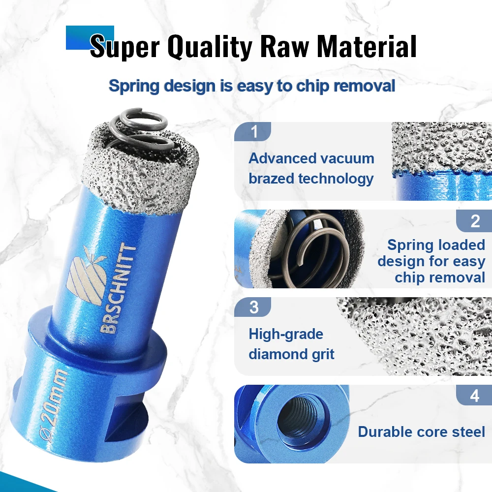 

BRSCHNITT Diamond Drill Bit Brazing Drill with spring Drilling for Tiles Granite Marble Stone Hole Saw Core Bit
