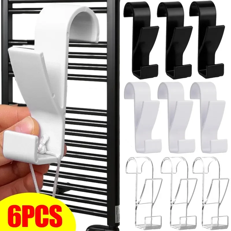 1/6PCS Bathroom Hanger Clips Heated Towel Radiator Rail Hook Holder Multifunction Drying Rack Hook Towel Clothes Storage Hanger