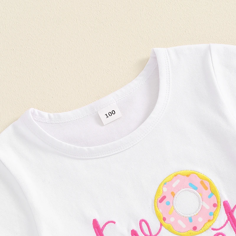 Baby Girl Birthday Outfit 1st 2nd 3rd 4th 5th Embroider Donut Shirt Sweet One-Five Year Old Birthday Outfit Gift