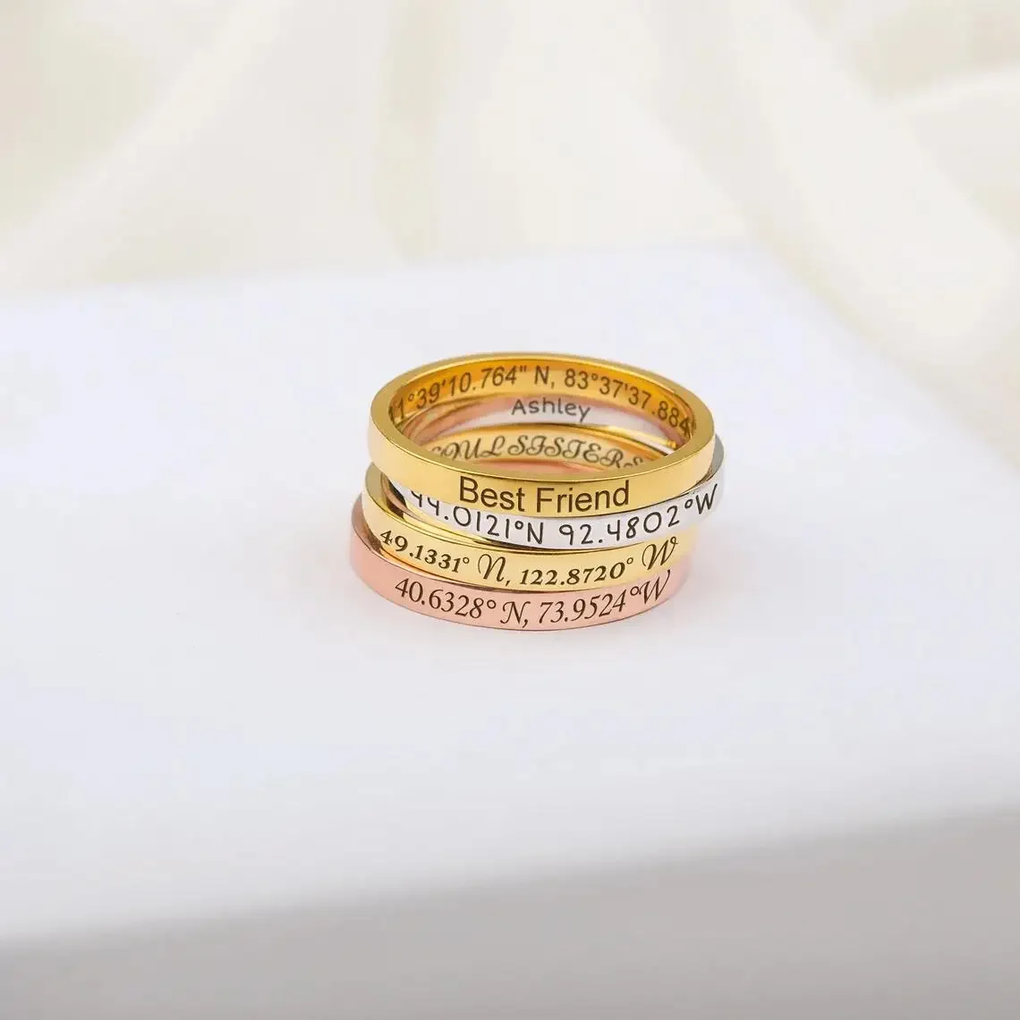 Custom Word Inside Outside Engrave Ring Dainty Name Personalized Stacking Ring Unisex Promise EternityMemorial Anniversary Gifts