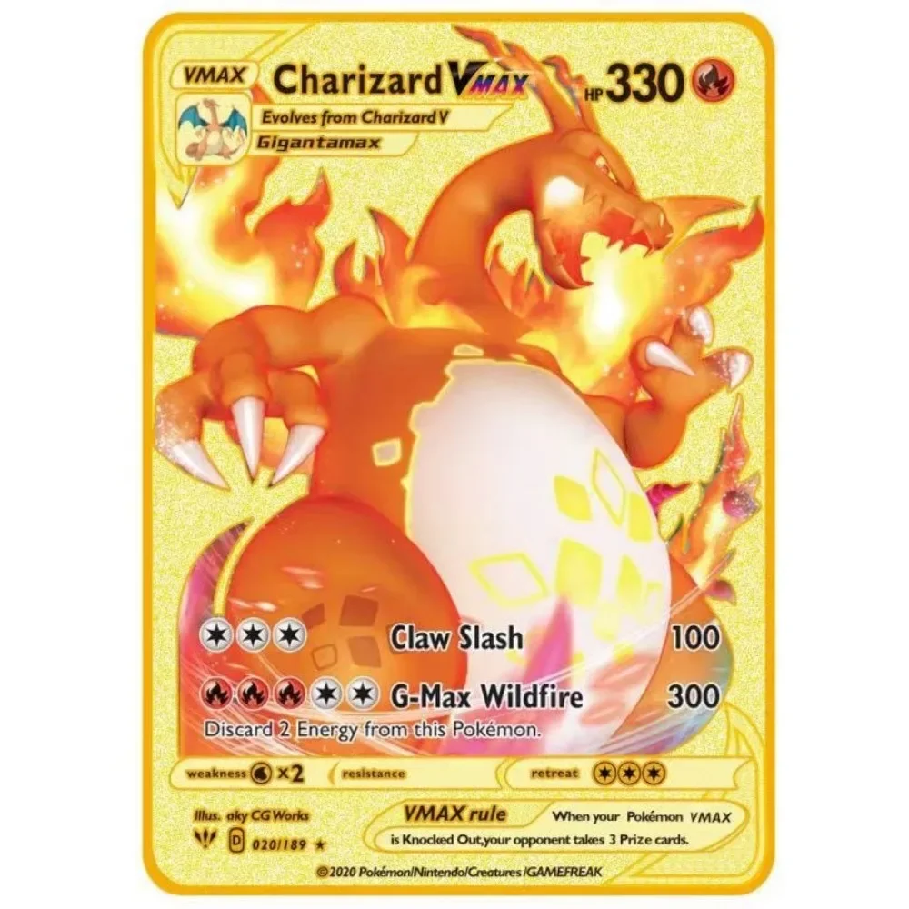 Pokemon Cards Metal Card Charizard Pikachu Pokémon Metal Letters Game Collection Cards Birthday Gifts Children for GuestsEnglish