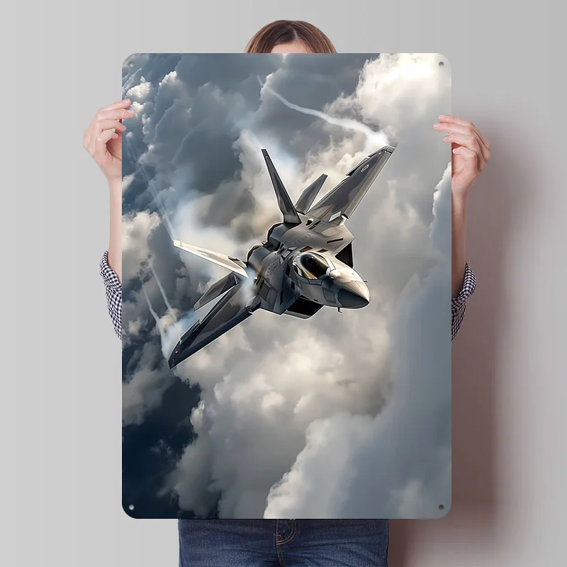 F-22 Raptor in Flight Printed Poster Customized Retro Wall Art Vintage Metal Tin Signs for Custom Plate Living Room Decoration
